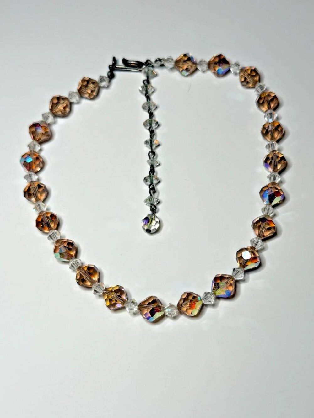 Elegant Amber Faceted Glass Crystal Bead Necklace w/ Slide Lock Closure